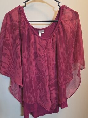 LC Lauren Conrad Magenta Sheer Layered Blouse (I79)